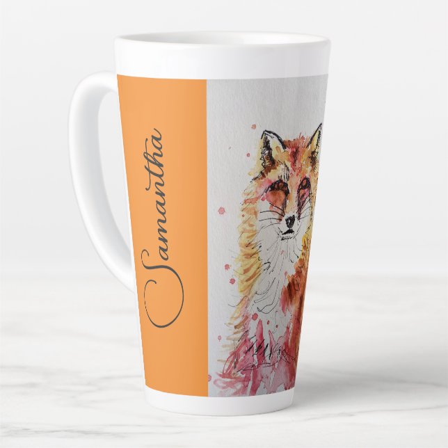 Cute Red Fox Watercolor Painting Mug Orange (Left Angle)