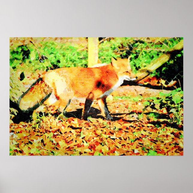 Cute Red Fox Watercolor Painting Wildlife  Art Poster (Front)