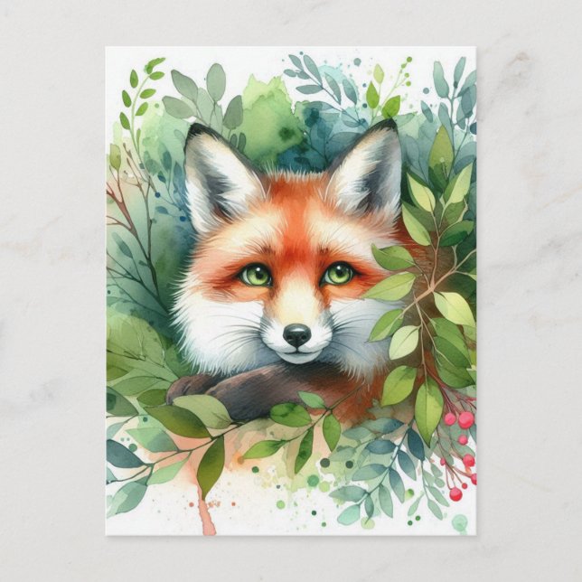 Cute Red Fox Watercolor Postcard (Front)