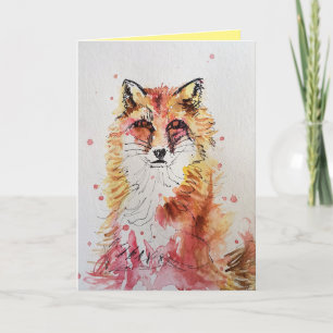 Cute Red Fox Watercolour Birthday Card