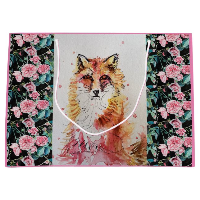 Cute Red Fox Watercolour Painting Art Gift Bag (Front)
