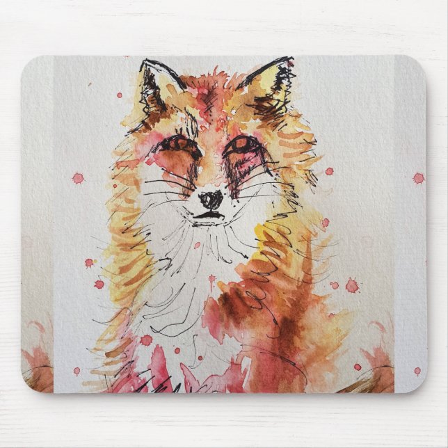 Cute Red Fox Watercolour Painting Mouse Mat Purple (Front)