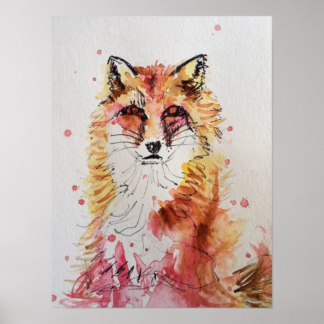 Cute Red Fox Watercolour Painting Poster (Front)