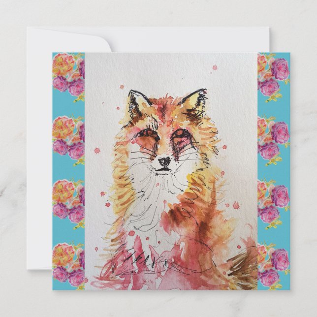 Cute Red Fox Watercolour Woodland Animal Art (Front)