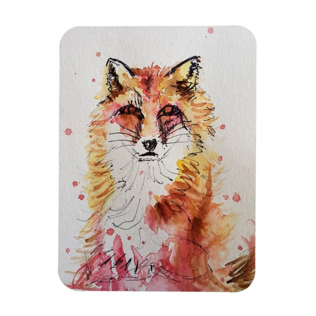 Cute Red Fox Watercolour Woodland Animal Art Magnet (Vertical)