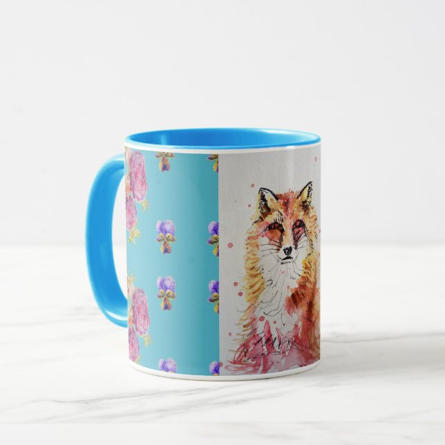 Cute Red Fox Watercolour Woodland Roses Animal Art Mug (Front Left)