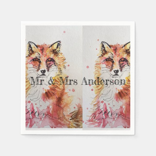 Cute Red Fox Wedding Decor Serviette Napkins (Front)
