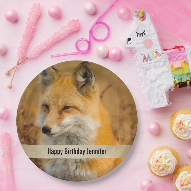 Cute Red Fox Wild Nature Photography Birthday Paper Plate (Party)