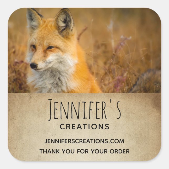 Cute Red Fox Wilderness Nature Photo Business Square Sticker (Front)