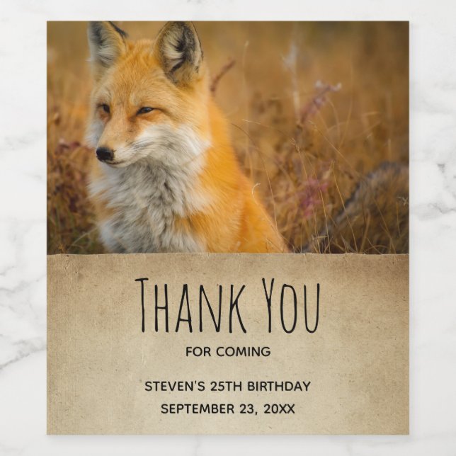 Cute Red Fox Wilderness Nature Photograph Birthday Wine Label (Single Label)