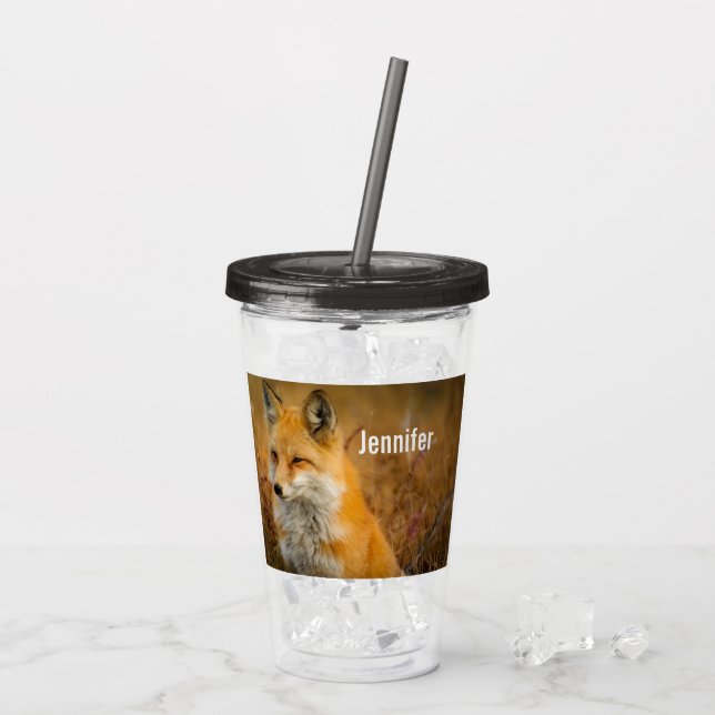 Cute Red Fox Wilderness Nature Photography Acrylic Tumbler (Back Ice)