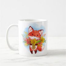 Cute Red Fox with Fall Leaves