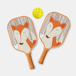 Cute Red Fox Woodland Birch Trees  Pickleball Paddle