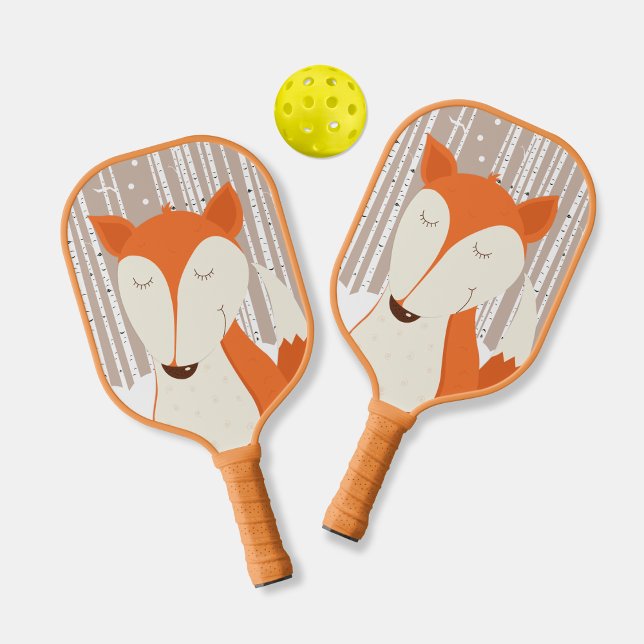 Cute Red Fox Woodland Birch Trees  Pickleball Paddle (Red Fox Pickleball Paddles)