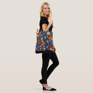 Cute Red Foxes & Flowers Seamless Pattern Tote Bag