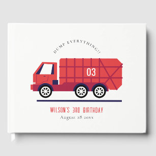Cute Red Garbage Truck Kids Any Age Birthday Guest Book