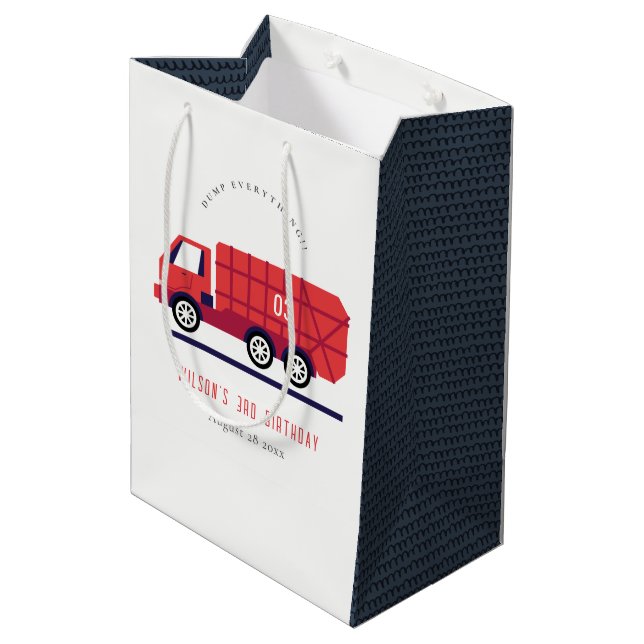 Cute Red Garbage Truck Kids Any Age Birthday Medium Gift Bag (Back Angled)