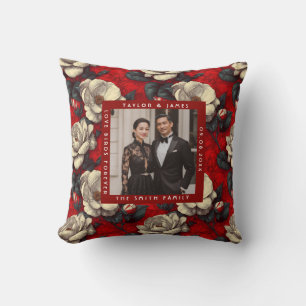 Cute Red Gardenias Inspired Retro Wedding Cushion