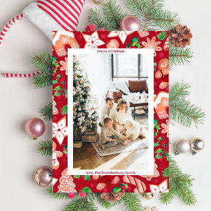 Cute Red Gingerbread Christmas Greeting Photo  Holiday Card