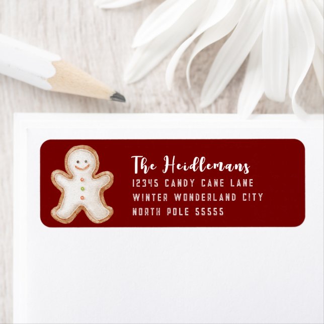 Cute Red Gingerbread Christmas Return Address (Insitu)
