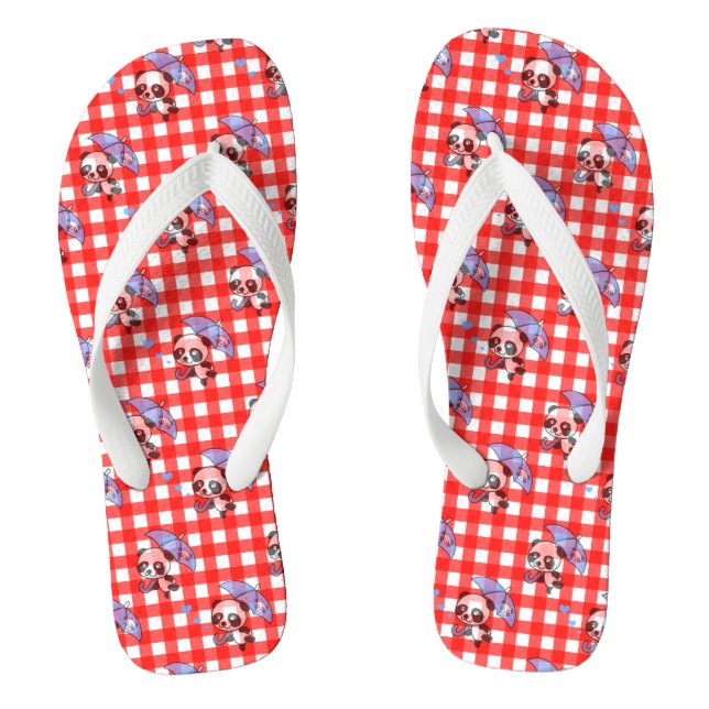 Cute Red Gingham Check Flip Flops (Footbed)
