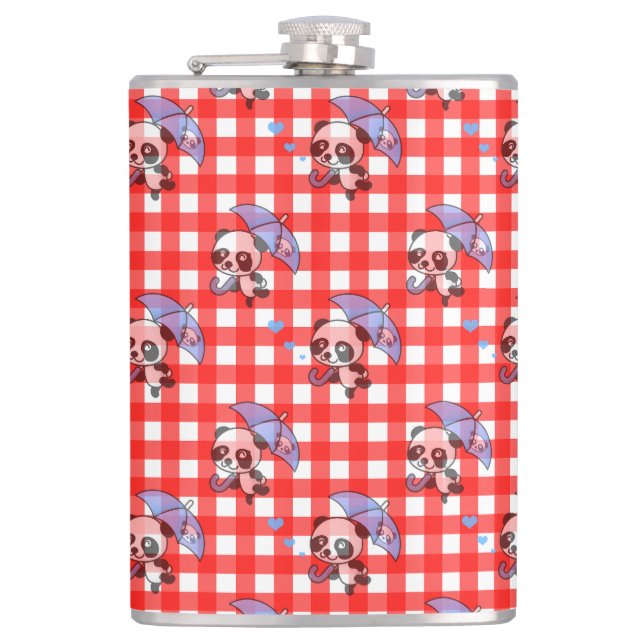 Cute Red Gingham Check Hip Flask (Front)