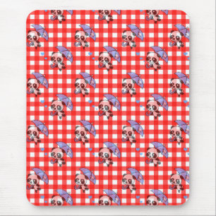 Cute Red Gingham Check Mouse Mat