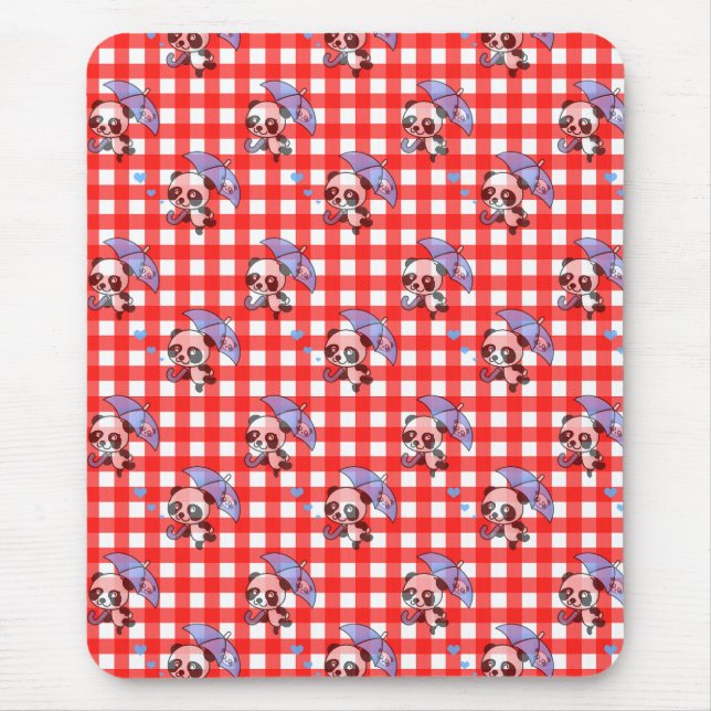 Cute Red Gingham Check Mouse Mat (Front)