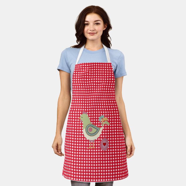 Cute Red Gingham Chicken Apron  (Worn)