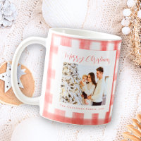 Cute Red Gingham Plaid Custom Photo Christmas