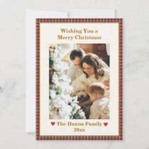 Cute Red Gingham Plaid Custom Photo Christmas Holiday Card