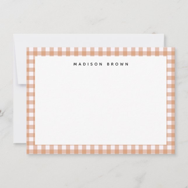 Cute Red Gingham Plaid Personalised Note Card (Front)