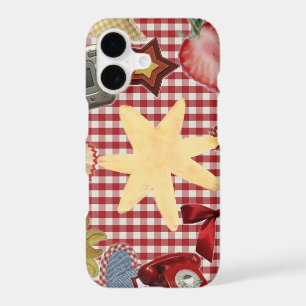 Cute Red Gingham Star Strawberry Bow Phone Case