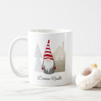 Cute Red Gnome and Village House | Name Christmas