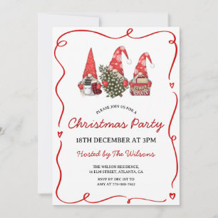 Cute Red Gnomes Christmas Party Invitation