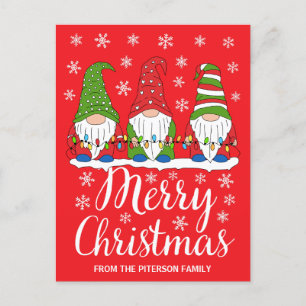 Cute Red Gnomes Merry Christmas Postcard