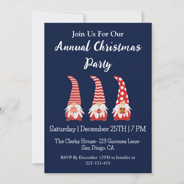 Cute Red  Gnomes personalised Christmas party  Invitation (Front)