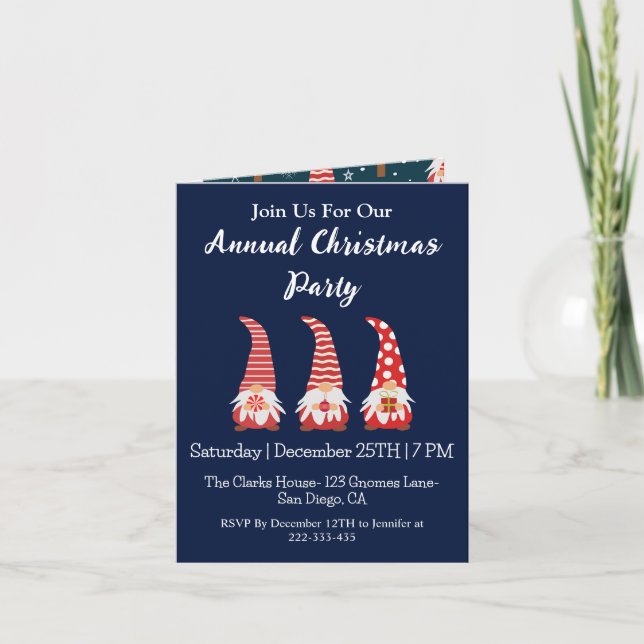 Cute Red  Gnomes Personalised Christmas Party   Invitation (Front)