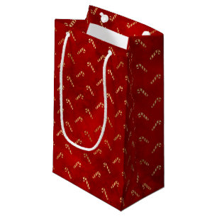 Cute red gold foil candy cane pattern elegant small gift bag