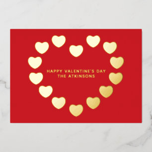 Cute red gold hearts custom Valentine's Day Foil Holiday Card