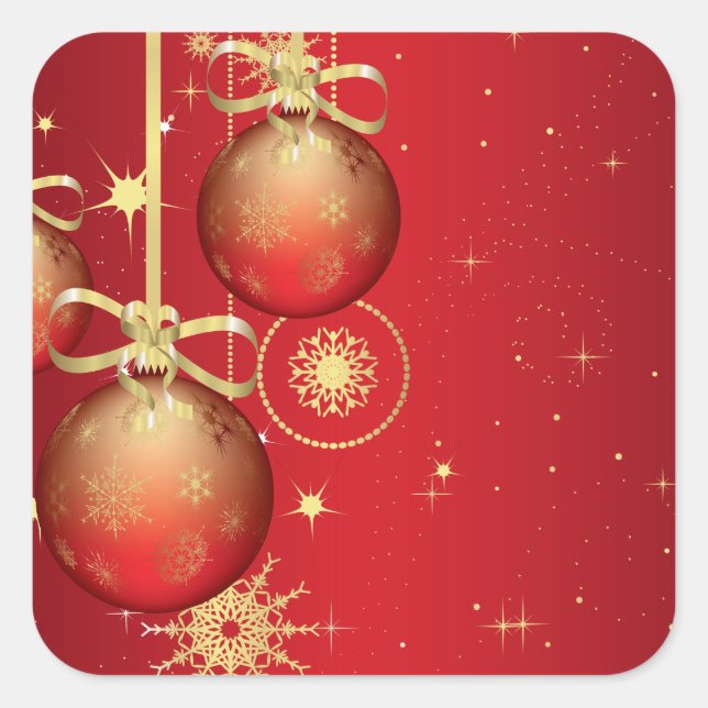 Cute Red Gold Ornament Christmas Pattern Square Sticker (Front)