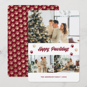Cute Red Gold Photo Happy Pawlidays Holiday Card