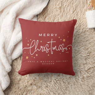 Cute Red Gold White Minimalist Merry Christmas Cushion