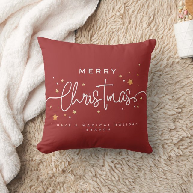 Cute Red Gold White Minimalist Merry Christmas Cushion (Blanket)