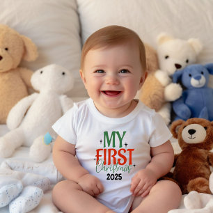 Cute Red & Green 1st Christmas Outfit Baby T-Shirt