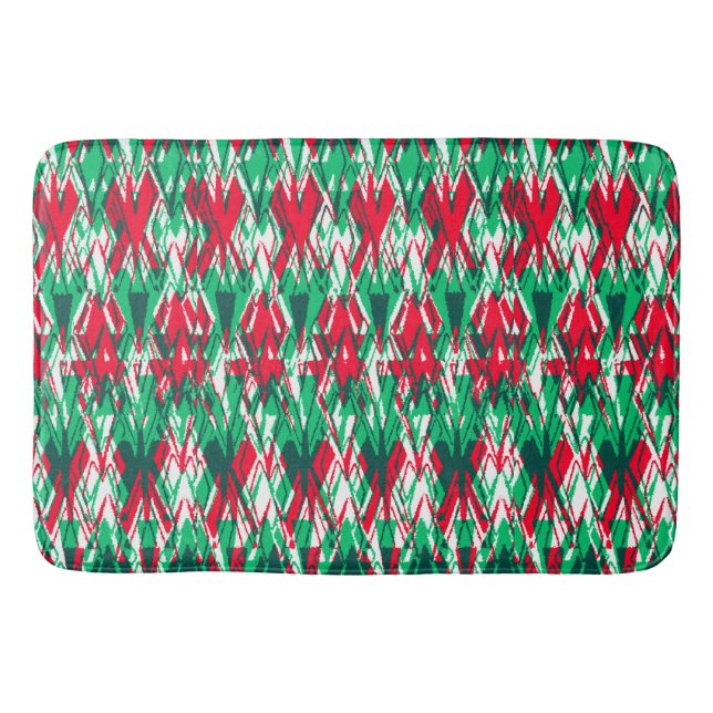 Cute red green abstract aztec pattern bath mat (Front)