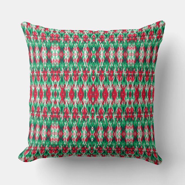 Cute red green abstract aztec pattern cushion (Front)