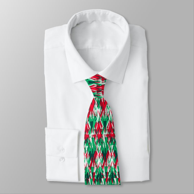 Cute red green abstract aztec pattern tie (Tied)