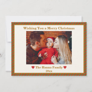 Cute Red, Green and Gold Photo Merry Christmas Holiday Card