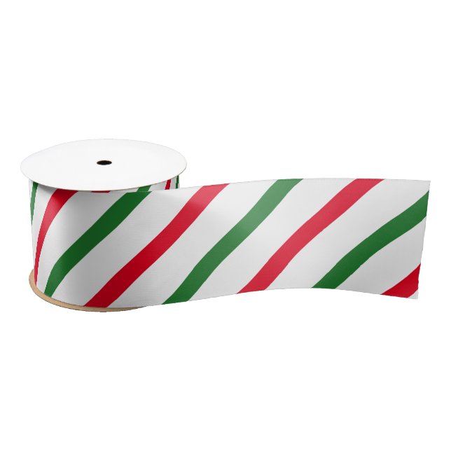 Cute red green and white candy cane stripes  satin ribbon (Spool)
